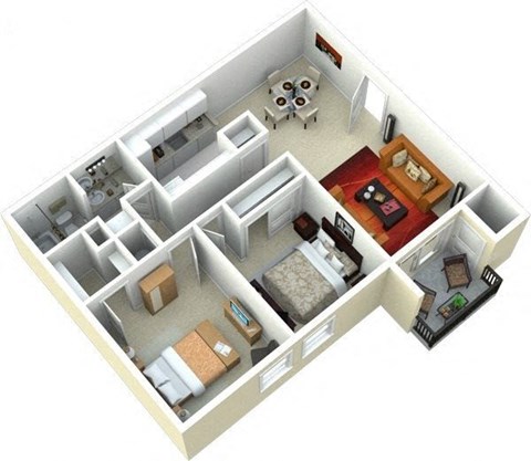 Floor plan for 2 beds, 1 bath, 900 sqft